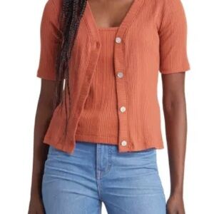 MADEWELL Pointelle Knit Cardigan Twin Set in Orange
